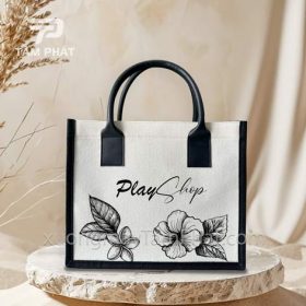 Túi Vải Đay Tay Xách Bằng Da